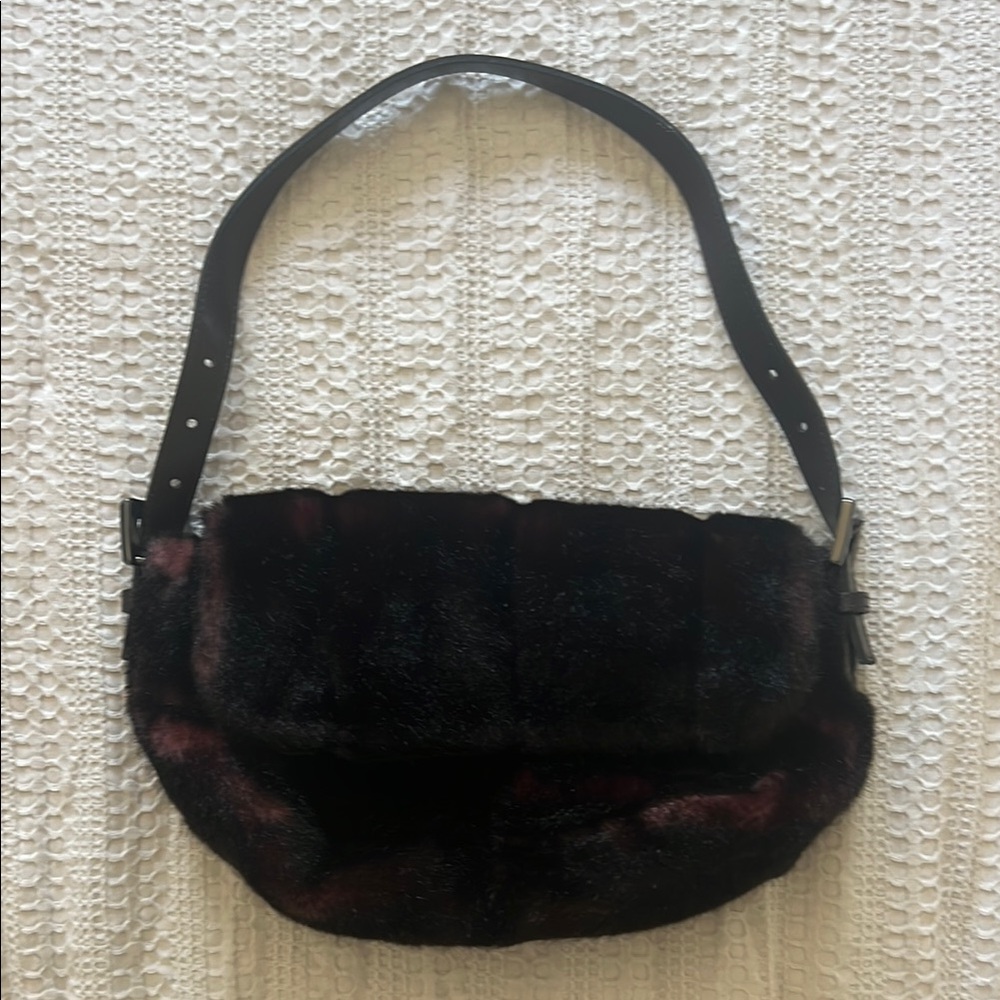 Brown Maroon Faux Fur Shoulder Bag